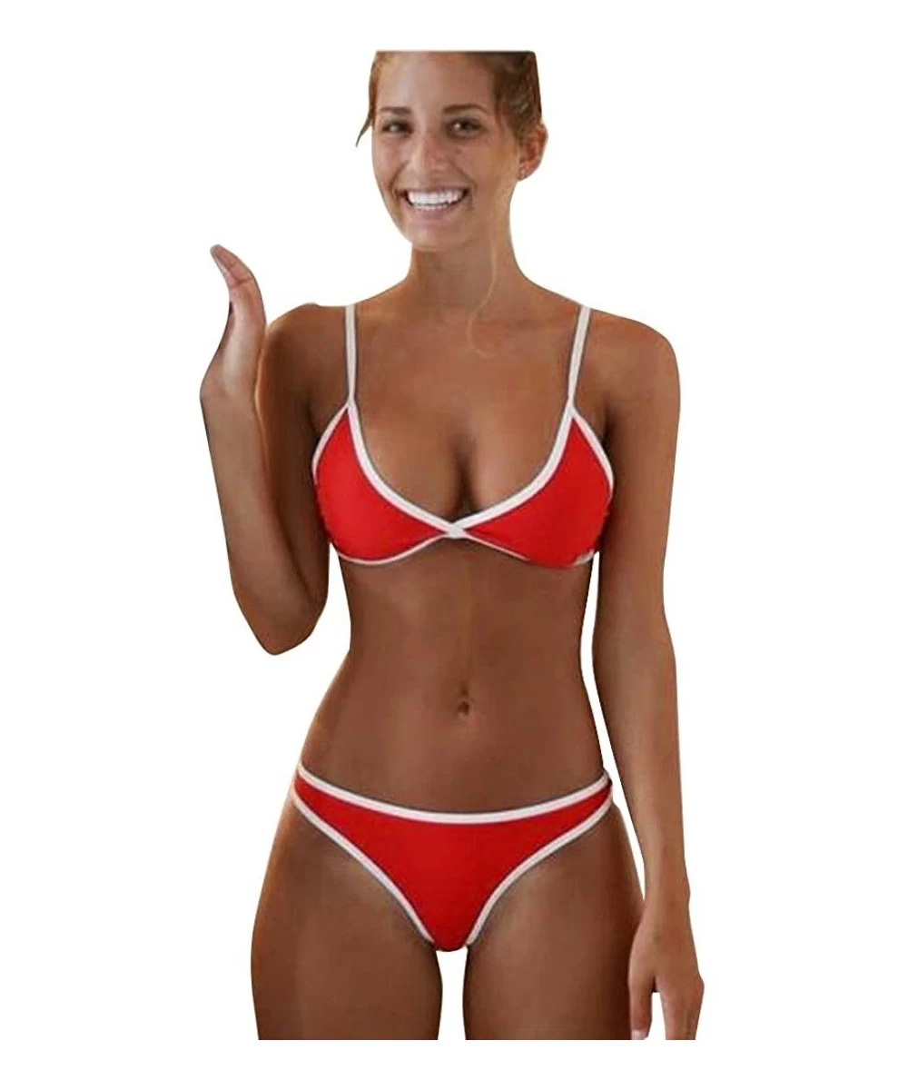 Sets Women Swimwear Beach Bikini Set Push-up Padded Bra Bathing Suit Swimsuit - Red - CN180S7WDC6