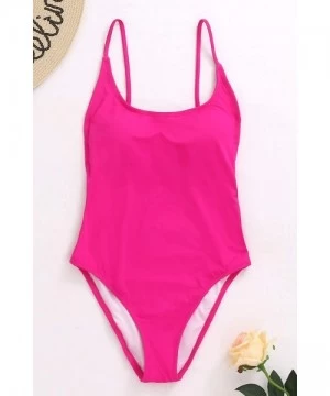 One-Pieces Womens One Piece Thong Swimsuit Sexy High Cut Bathing Suits Tummy Control Backless Swimwear - Rose Swimsuit - C219...