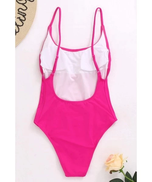 One-Pieces Womens One Piece Thong Swimsuit Sexy High Cut Bathing Suits Tummy Control Backless Swimwear - Rose Swimsuit - C219...