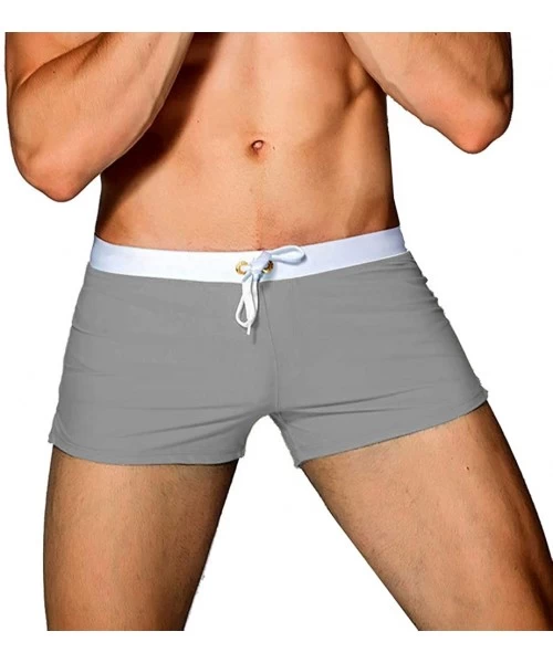 Briefs Men Swim Brief Sexy Surfing Board Shorts Beach Boxer Swimming Trunks with Pockets(Order One Size UP) - Light Gray - C0...