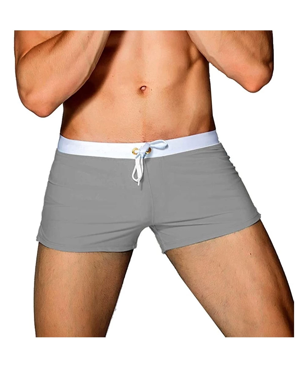 Briefs Men Swim Brief Sexy Surfing Board Shorts Beach Boxer Swimming Trunks with Pockets(Order One Size UP) - Light Gray - C0...