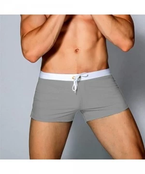 Briefs Men Swim Brief Sexy Surfing Board Shorts Beach Boxer Swimming Trunks with Pockets(Order One Size UP) - Light Gray - C0...