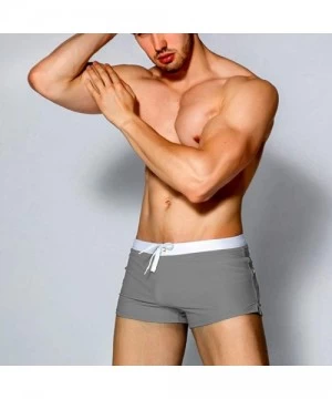 Briefs Men Swim Brief Sexy Surfing Board Shorts Beach Boxer Swimming Trunks with Pockets(Order One Size UP) - Light Gray - C0...