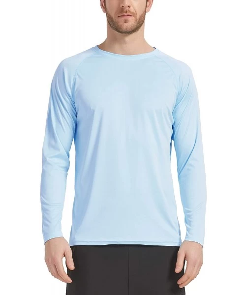 Rash Guards Mens's UPF 50+ Outdoor Long Sleeve T-Shirt Quick Dry Athletic Running Workout Shirts Sun Protection - Light Blue ...