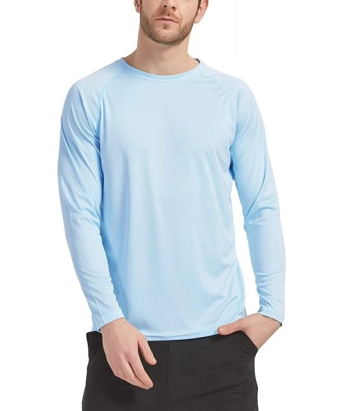 Rash Guards Mens's UPF 50+ Outdoor Long Sleeve T-Shirt Quick Dry Athletic Running Workout Shirts Sun Protection - Light Blue ...