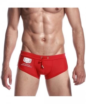 Briefs Men's Brand Stripe Sexy Nylon Breathable Bulge Briefs Swimming Split Swimsuit Trunks Solid Soft Comfy Swimwear - Red -...