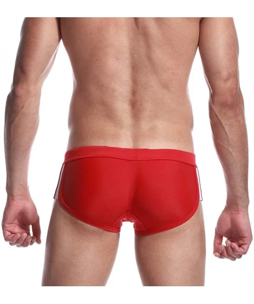 Briefs Men's Brand Stripe Sexy Nylon Breathable Bulge Briefs Swimming Split Swimsuit Trunks Solid Soft Comfy Swimwear - Red -...