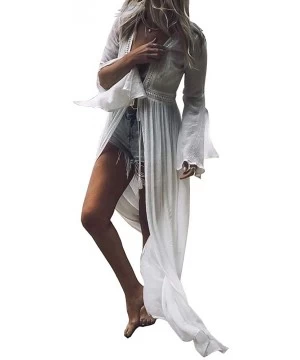 Cover-Ups Women Bathing Suit Cover up Long Cardigan Loose Swimwear Bikini Swimsuit Beach Dress - D White - C518U83GL4E