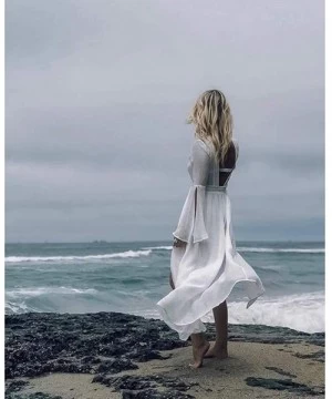 Cover-Ups Women Bathing Suit Cover up Long Cardigan Loose Swimwear Bikini Swimsuit Beach Dress - D White - C518U83GL4E