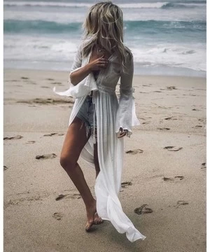 Cover-Ups Women Bathing Suit Cover up Long Cardigan Loose Swimwear Bikini Swimsuit Beach Dress - D White - C518U83GL4E