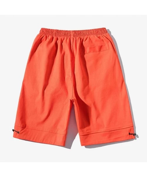 Trunks Mens Casual Big and Tall Cargo Shorts Outdoor Drawstring Beach Trunks Fashion Solid Relaxed Fit Walk Pants - Orange - ...