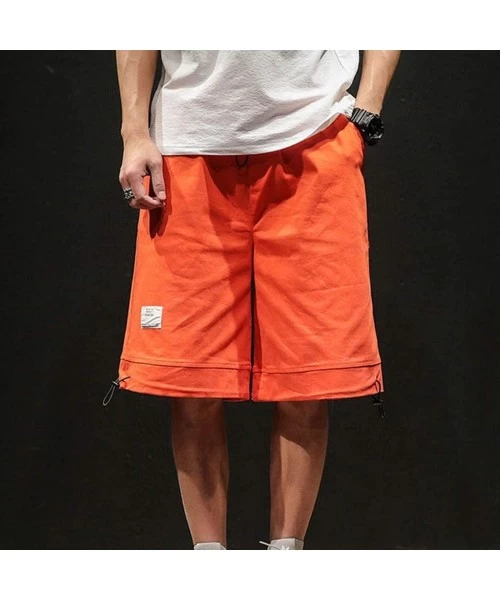 Trunks Mens Casual Big and Tall Cargo Shorts Outdoor Drawstring Beach Trunks Fashion Solid Relaxed Fit Walk Pants - Orange - ...