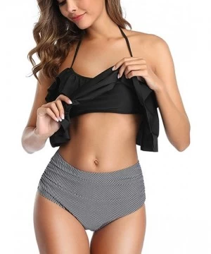 Racing Bikini Women Two Pieces Bathing Suit Top Ruffled with High Waisted Bottom Bikini Set - Gray - C7195NHNR25