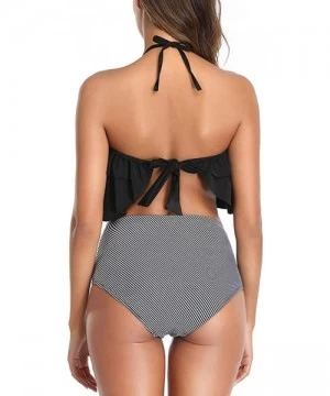 Racing Bikini Women Two Pieces Bathing Suit Top Ruffled with High Waisted Bottom Bikini Set - Gray - C7195NHNR25