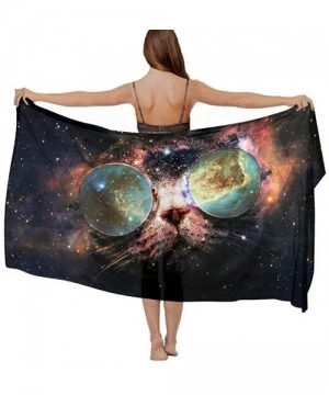 Cover-Ups Women Chiffon Scarf Sunscreen Shawl Wrap Swimsuit Cover Up Beach Sarongs - Cat Face in the Galaxy - CE19C6NIRXC