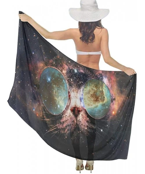 Cover-Ups Women Chiffon Scarf Sunscreen Shawl Wrap Swimsuit Cover Up Beach Sarongs - Cat Face in the Galaxy - CE19C6NIRXC