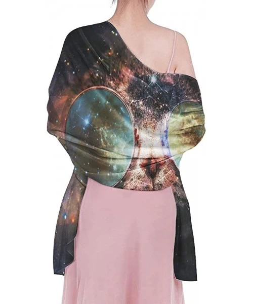 Cover-Ups Women Chiffon Scarf Sunscreen Shawl Wrap Swimsuit Cover Up Beach Sarongs - Cat Face in the Galaxy - CE19C6NIRXC