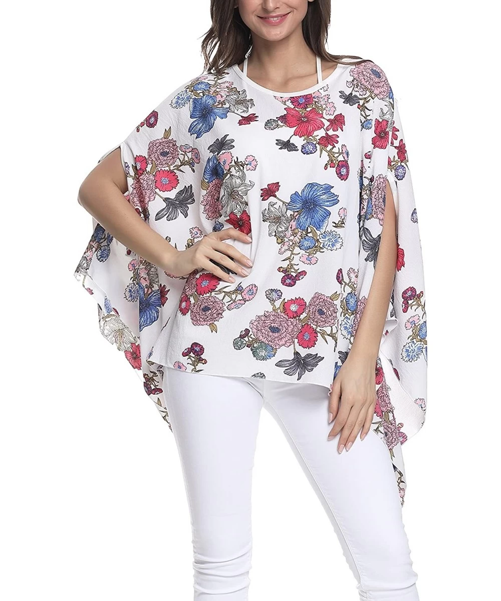 Cover-Ups Batwing Tops for Women Summer Bohemian Chiffon Blouse Floral Loose Shirt Beach Tunic Tops - 02-010 - C118E0AAWTM