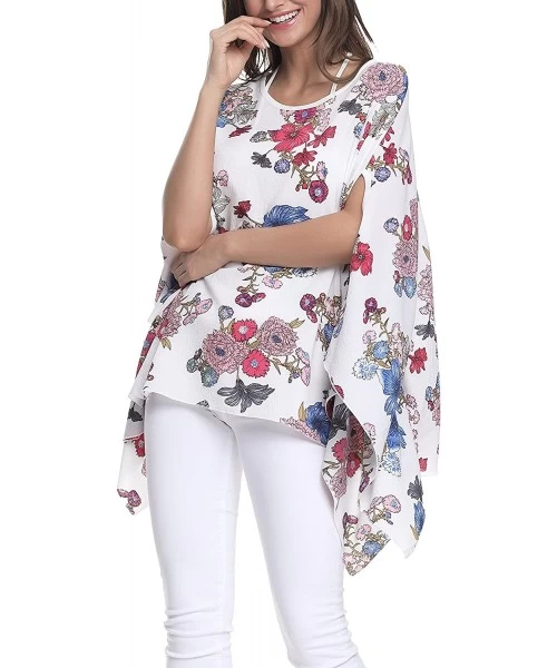 Cover-Ups Batwing Tops for Women Summer Bohemian Chiffon Blouse Floral Loose Shirt Beach Tunic Tops - 02-010 - C118E0AAWTM