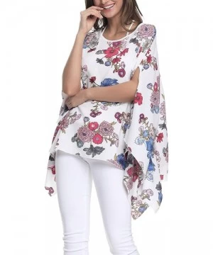 Cover-Ups Batwing Tops for Women Summer Bohemian Chiffon Blouse Floral Loose Shirt Beach Tunic Tops - 02-010 - C118E0AAWTM