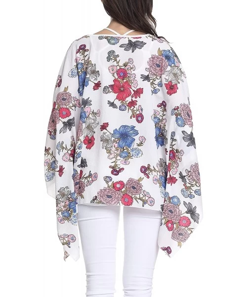 Cover-Ups Batwing Tops for Women Summer Bohemian Chiffon Blouse Floral Loose Shirt Beach Tunic Tops - 02-010 - C118E0AAWTM