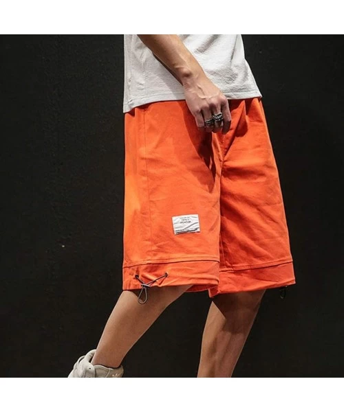 Trunks Mens Casual Big and Tall Cargo Shorts Outdoor Drawstring Beach Trunks Fashion Solid Relaxed Fit Walk Pants - Orange - ...