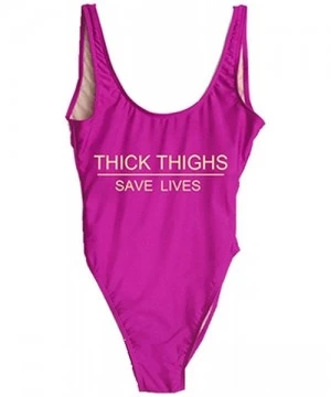 One-Pieces Women Thick Thighs Saves Lives Letter Print One Piece Swimsuit Bathing Suit Swimwear - Purple - CB18G8ND90R