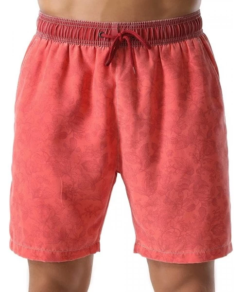 Board Shorts Men's Swim Trunks Retro Quick Dry Soft Washed Full Liner Casual Shorts - Red-309 - C618ZH50ALQ