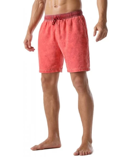 Board Shorts Men's Swim Trunks Retro Quick Dry Soft Washed Full Liner Casual Shorts - Red-309 - C618ZH50ALQ