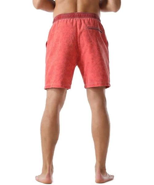 Board Shorts Men's Swim Trunks Retro Quick Dry Soft Washed Full Liner Casual Shorts - Red-309 - C618ZH50ALQ