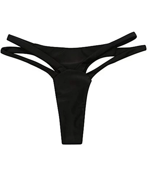 Bottoms Women Sexy Bottoms-Solid Color Bandage Elasticity Bikini Cheeky Thong V Swim Trunks - Black L - C518O95RWMN