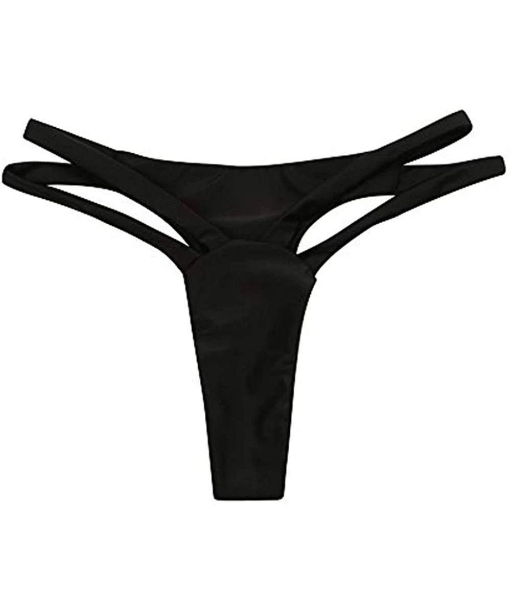 Bottoms Women Sexy Bottoms-Solid Color Bandage Elasticity Bikini Cheeky Thong V Swim Trunks - Black L - C518O95RWMN