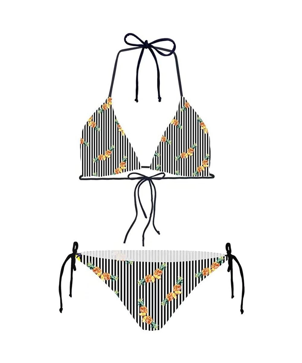 Sets Women's Tie Side Bottom Triangle Bikini Swimsuit Summer Beach Bathing Suits - Pineapple-5 - CY18NAWZT7Z