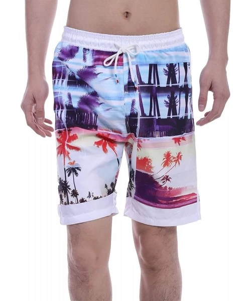 Board Shorts Men's Quick Dry Mid-Waisted Coconut Print Hawaiian Style Beach Shorts Swim Trunks - Type1-white2 - CY18R47E4Q9