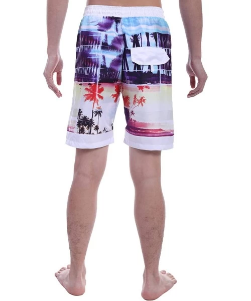 Board Shorts Men's Quick Dry Mid-Waisted Coconut Print Hawaiian Style Beach Shorts Swim Trunks - Type1-white2 - CY18R47E4Q9