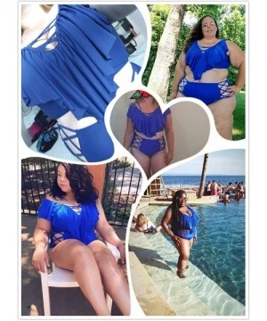 Bottoms Women's Plus Size Swimwear 2 Piece High Waisted Swimsuit Ruffle Bikini - Royal Blue - CK18D0993Q3