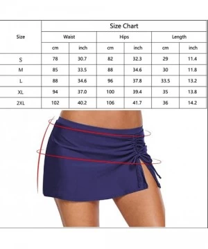 Tankinis Women's Side Slit Swim Skirt Mid Waist Tummy Control Swimming Skirt Tankini Bottom Built in Panty - Navy - C0194UAAXKL