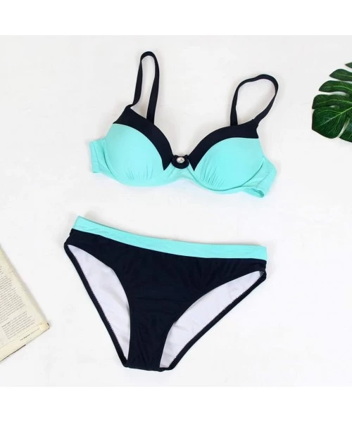 Sets Swimsuits for Women-Womens Padded Push-up Bra Bikini Set Swimsuit Bathing Suit Swimwear Beachwear - Light Blue - C5199LQ...