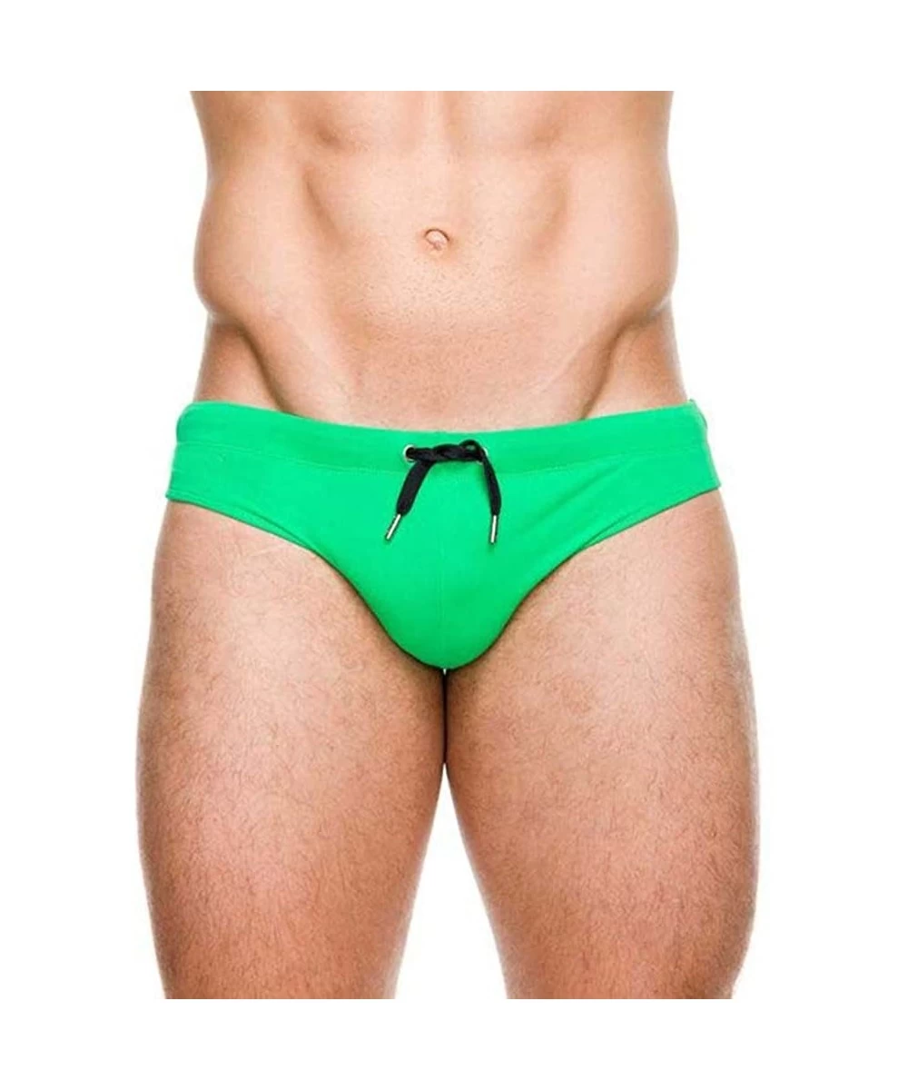 Briefs Men's Fashion Swimming Briefs Tight and Sexy Swimwear Brand Swim Trunks Sexy Low Waist Swimming Briefs - Green - CL188...