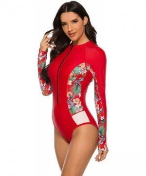 Rash Guards Womens Athletic Training Swimsuit Long Sleeve Rashguard - 2 Red / Green - CU1903K3RAO