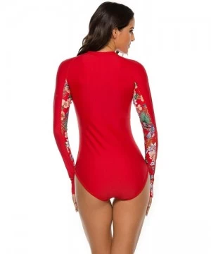 Rash Guards Womens Athletic Training Swimsuit Long Sleeve Rashguard - 2 Red / Green - CU1903K3RAO