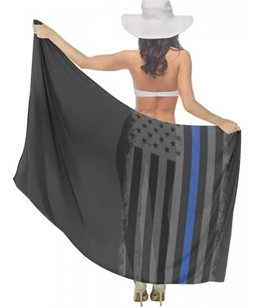 Cover-Ups Women Fashion Shawl Wrap Summer Vacation Beach Towels Swimsuit Cover Up - American Thin Blue Line Flag Retro - CP19...