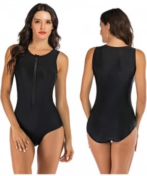 Rash Guards Women's Rashguard Half Sleeve One Piece Zip UV Protection Surfing Swimsuit Swimwear Bathing Suits - Black B - C31...