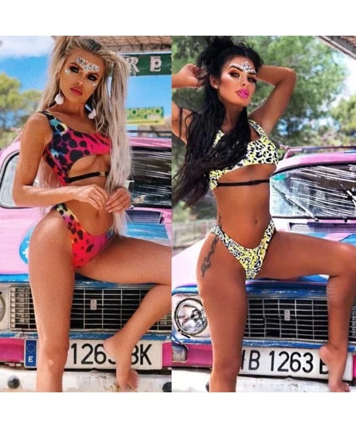 Sets Sexy Leopard Bikini Suit-ZYooh Women Swimwear Push-Up Padded Bathing Suit Buckle Beachwear Tops - Red - C618DAYCAOR