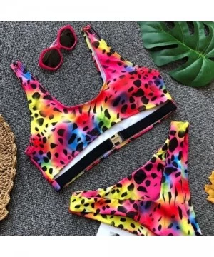 Sets Sexy Leopard Bikini Suit-ZYooh Women Swimwear Push-Up Padded Bathing Suit Buckle Beachwear Tops - Red - C618DAYCAOR