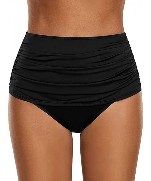 Tankinis High Waisted Swim Bottom Women's Ruched Bikini Tankini Swimsuit Plus Size Briefs - Black - C918SC7NNYQ