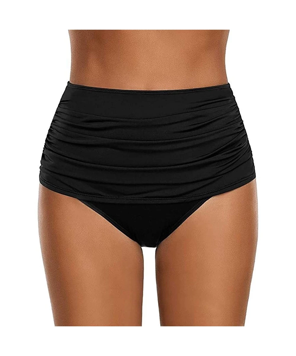 Tankinis High Waisted Swim Bottom Women's Ruched Bikini Tankini Swimsuit Plus Size Briefs - Black - C918SC7NNYQ