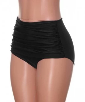 Tankinis High Waisted Swim Bottom Women's Ruched Bikini Tankini Swimsuit Plus Size Briefs - Black - C918SC7NNYQ