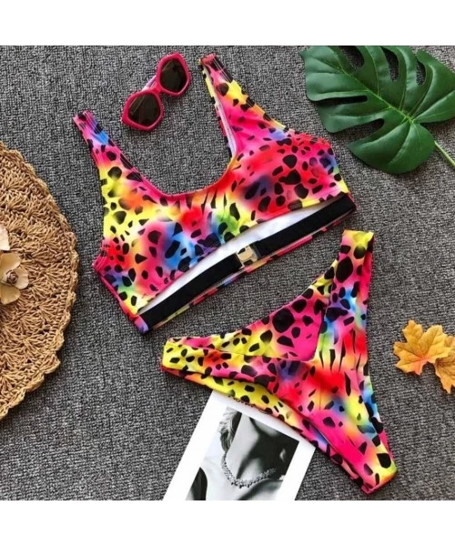 Sets Sexy Leopard Bikini Suit-ZYooh Women Swimwear Push-Up Padded Bathing Suit Buckle Beachwear Tops - Red - C618DAYCAOR