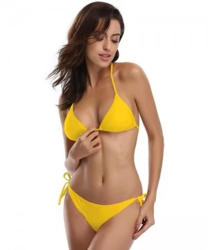 Bottoms Women's Tie Side Bottom Padded Top Triangle Bikini Bathing Suit - Primrose Yellow - CH18I9ETC7U